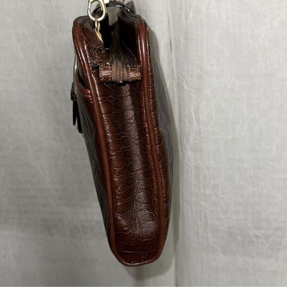 Matt Bags Croc Print Pebbled Chestnut Brown Genuine Leather Crossbody Bag - Picture 5 of 15